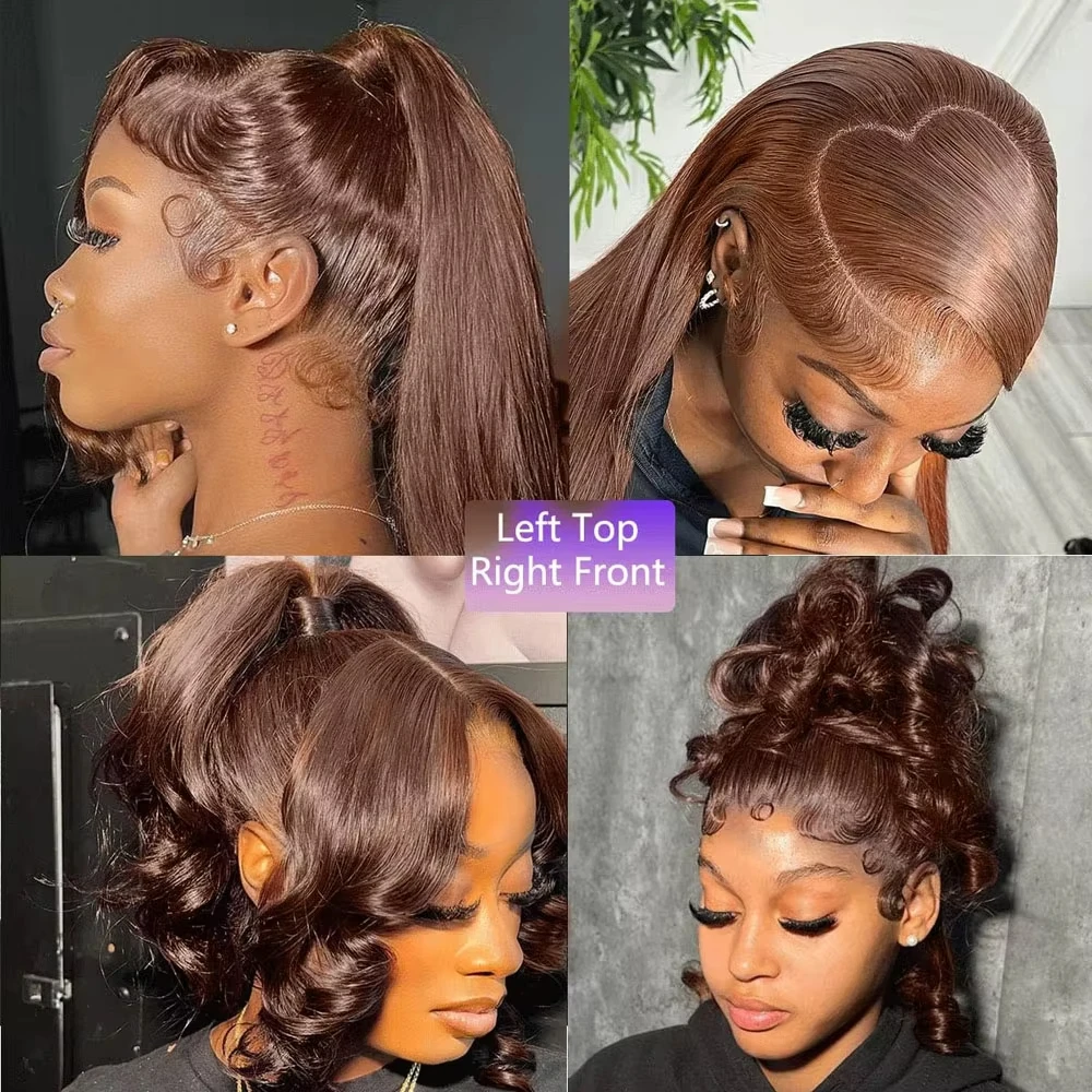 

200% Density Body Wave Human Hair 13x6 Chocolate Brown HD Lace Front Pre Plucked Wigs 30 46 Inch 13x4 Lace Frontal Colored Wig Brazilian For Women