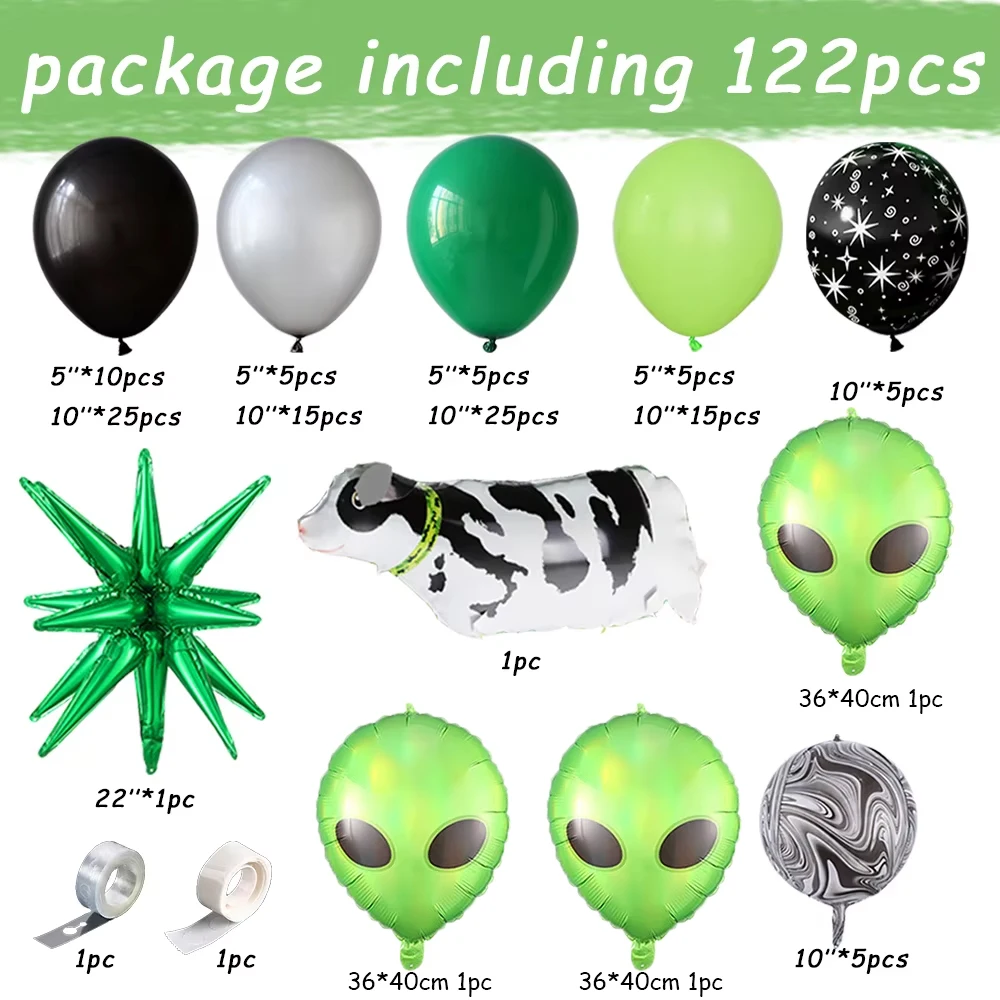 122-teiliges Alien-Ballon-Girlanden-Set UFO-Raumschiff Kuh Explodierender Stern Folienballons Weltraum-Universum-Themen Geburtstagsparty-Dekoration – Detail 2