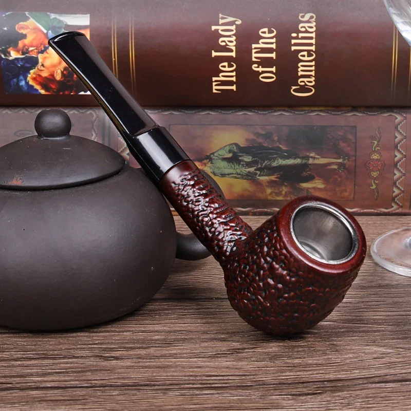 Classic Straight Handle Resin Wood Dark Red Tobacco Pipe Flame Pipe Smoking Pipes With Filters Gift For Father Smoke Tools