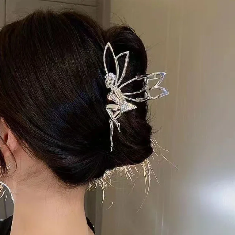 Creative Design Elf Wings Metal Hair Claw for Women Crab Clip Hairpin Crystal Zircon Hair Accessories Wedding Bride Jewelry Gift