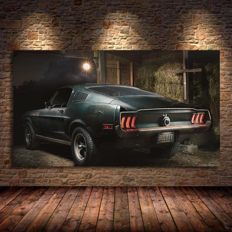 الحديثة جدار صورة فنية قماش لوحات 1968 موستانج GT Fastback الكلاسيكية سيارة الملصقات والمطبوعات لغرفة المعيشة ديكور Unfram