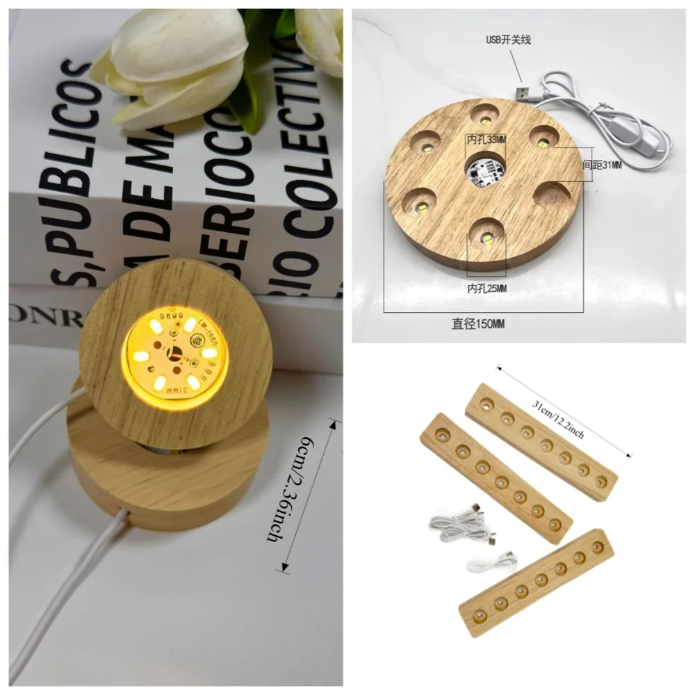 Solid wood, crystal ball, Big Dipper array, luminous base led light USB colorful warm white light desktop ornament