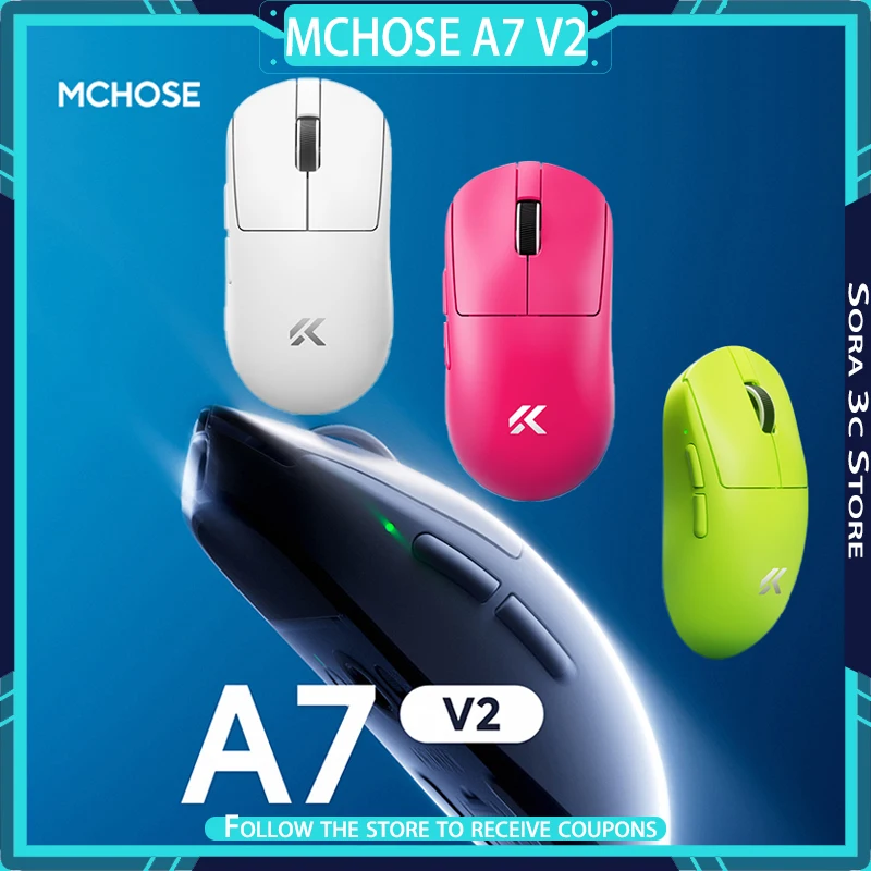 

MCHOSE A7 V2 Pro Wireless Mouse V2 Ultra Bluetooth Tri Mode PAW3395/3950 Low Latency Lightweight Gaming Mouse Computer Accessory