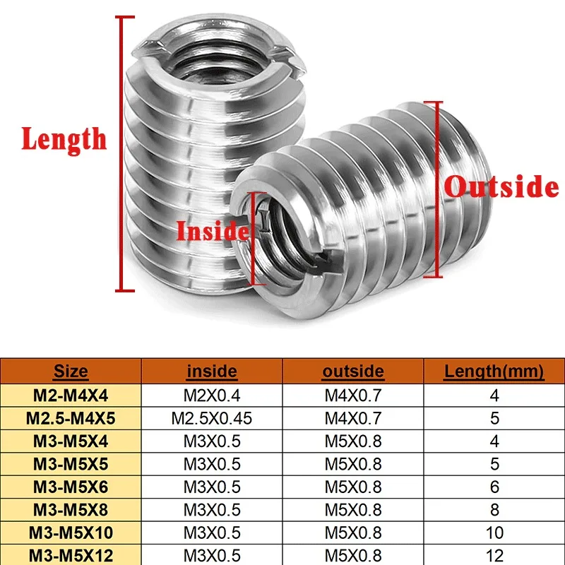 Schlitz Innen Außengewinde Adapterschraube M2-12Draht 304 Edelstahl Gewindeeinsatz Hülse Umwandlung Mutter Koppler Konvey1244 – Detail 1