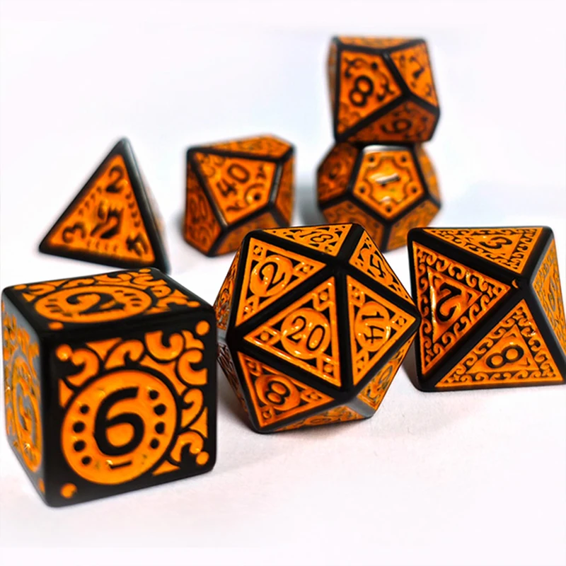 7Pcs Set Translucent Classical Rune Relief Board Game Dice Set TRPG Dice, Polyhedral Table Game Dice for RPG Dice Games