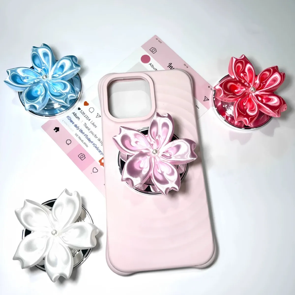 Satin Pearl Flower Magnetic Phone Grip Holder Cute Shiny Base Finger Socket Phone Stand Bracket for Girl Cell Daily Accessory - view 2