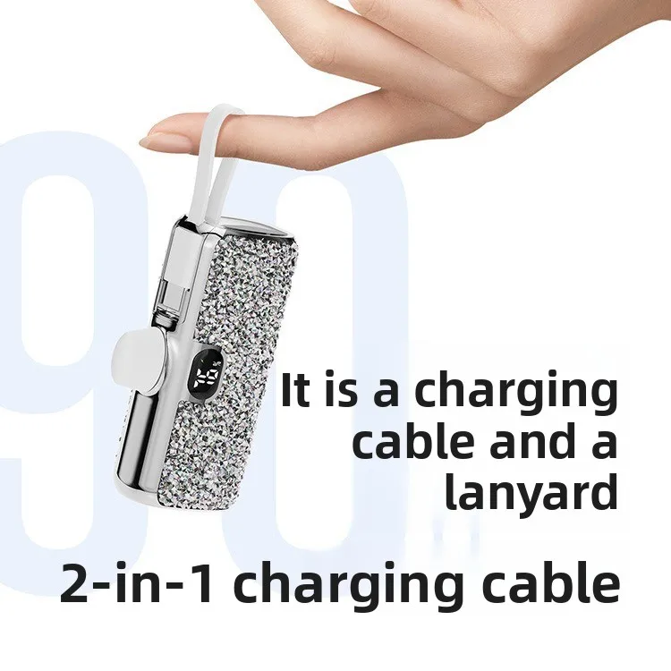 

Новый портативный аккумулятор Capsule Resin Diamond Power Bank 5000 мАч, миниатюрный, компактный, со встроенным кабелем, мобильный источник питания