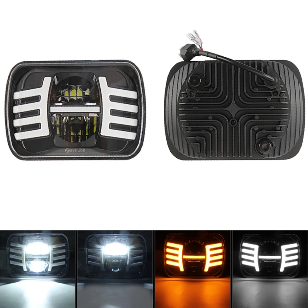 Square LED Car Headight 5x7 7x6 Headlamp with DRL Turn Signal for Jeep Wrangler YJ Cherokee XJ ComancheMJ Savana GMC