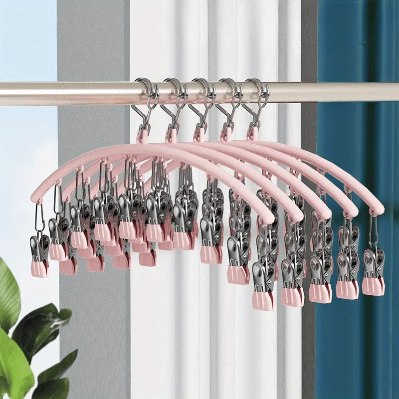 Space-Efficient 3-Pack Metal Leggings Hanger – Holds 30 Pairs with 10 Clips, Ideal for Closet Organization – Versatile Pink