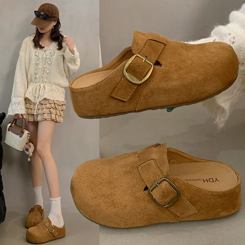 

Новинка 2023 года, модная нескользящая удобная повседневная женская обувь на лето, пляжные тапочки с круглым носком и пряжкой и неглубоким носком