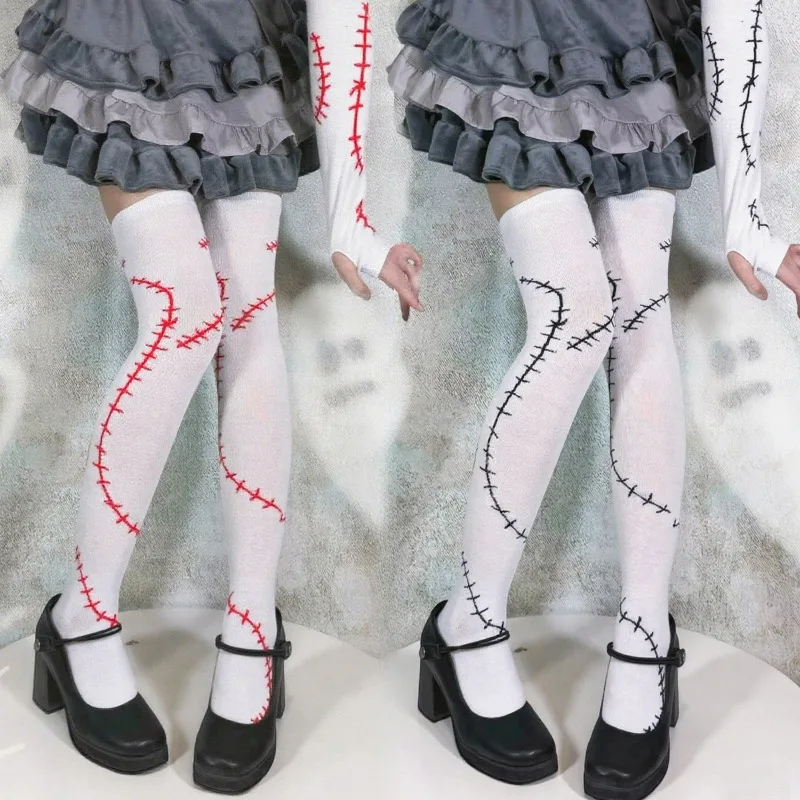

Halloween Cosplay Stitch Stockings Arm Sleeves The Nightmare Before Christmas Punk Fetish Compression Stockings Women Long Sock