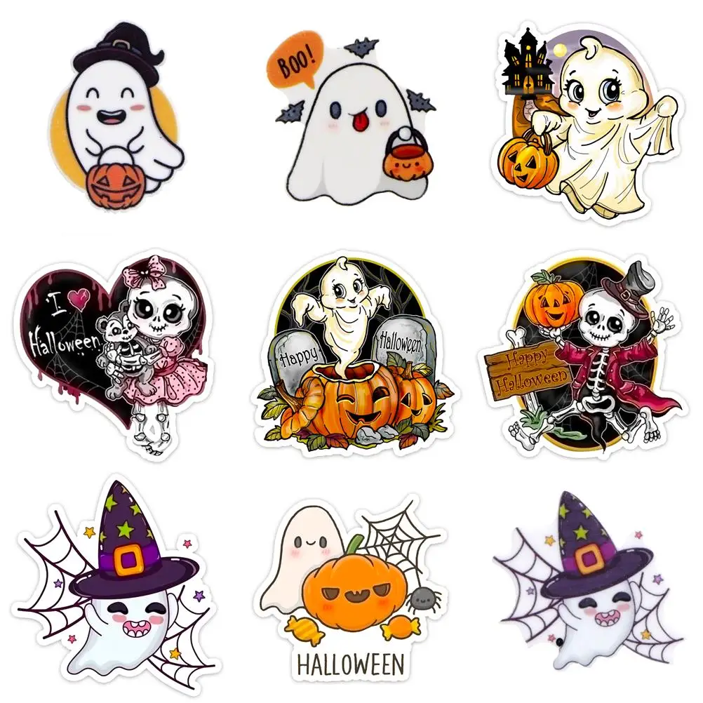 5pcs Halloween Ghost Acrylic Flatback Planar Resin Ornament Cabochon Printed For Earring Keychains DIY Decoration Accessories