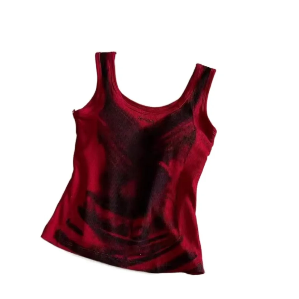 

Breathable American Style Tie-dye Camisole Sleeveless Y2k Girls Slim Crop Top Retro Camisole With Chest Ladies