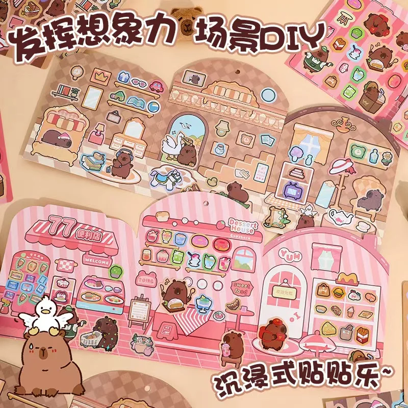 Capybara Cartoon Jelly Stickers 3D Cabin Scene Stacking and Pasting Sticker Hand Account DIY Gift for Kid Child Baby Student