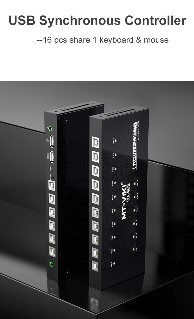 16 Port USB Synchronous Controller, Multiple USB Switcher 16 In 1 Out, 1 Keyboard & Mouse Control 16 Computers