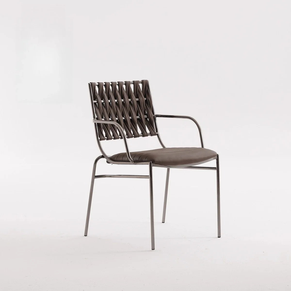 Italian Style Living Room Chair Minimalist Restaurant Dining Chairs Light Luxury Stainless Steel Creative Woven Backrest Chairs