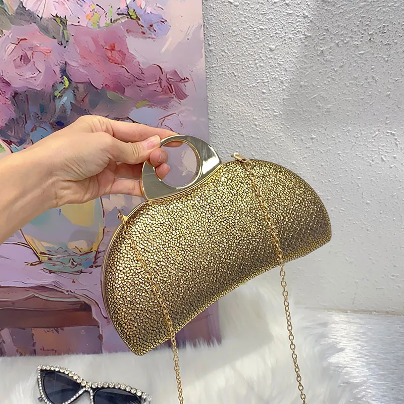 

Luxury Shiny Evening Bag for Women Elegant Diamonds Buckle Exquisite Metal Handel Chain Clutch Bag Sparking Sequined Party Bags