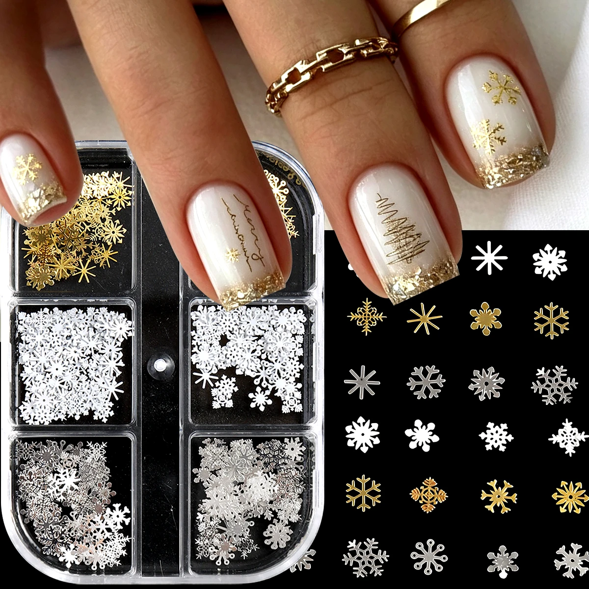 Snowflake Nail Art Metal Slices, Mix Size Winter Snow Flakes Nail Charm, Christmas DIY Nail Art Accessories for Winter Holiday