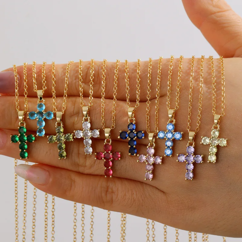 2025 New Stainless Steel Cross Necklace 18K Real Gold Plated Cubic Zirconia Christian Cross Charms Religious Pendant Jewelry