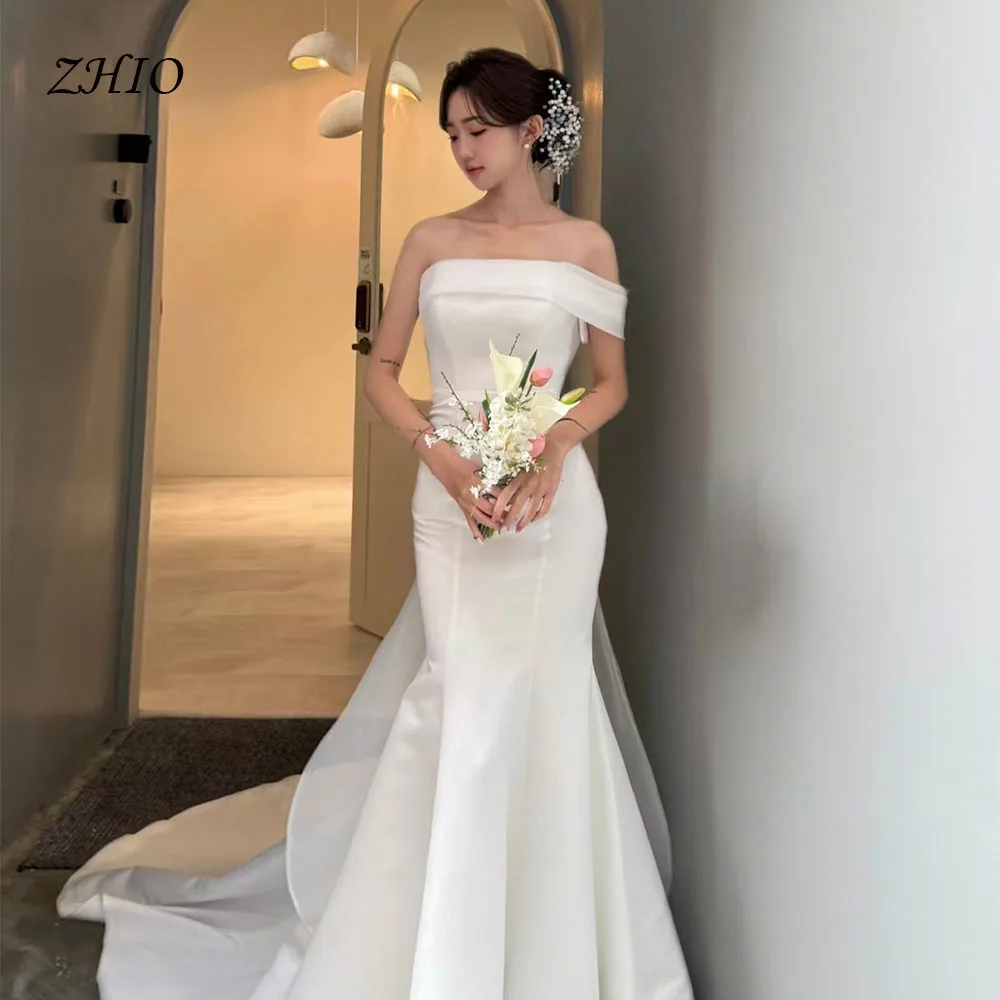 ZHIO فستان حورية البحر الساحر لحفلات الزفاف بكتف واحد ثوب مسائي كوري لالتقاط الصور فستان استقبال الزفاف مخصص لحفلات الزفاف #1