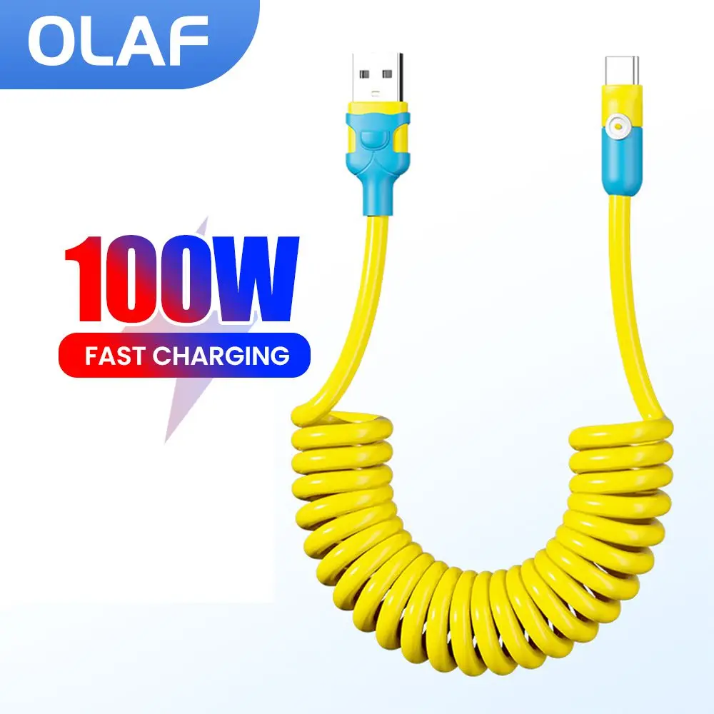 

Пружинный телескопический кабель USB Type C, 100 Вт для Huawei PD60W, кабель для передачи данных USB C к Type C, быстрая зарядка для iPhone 16 15 Samsung
