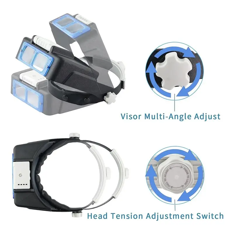 【HOT-PRICE!】Head Mount Rechargeable Headband Magnifier With LED Light, Jewelers Optivisor Hobbies Visor Maning Glasses
