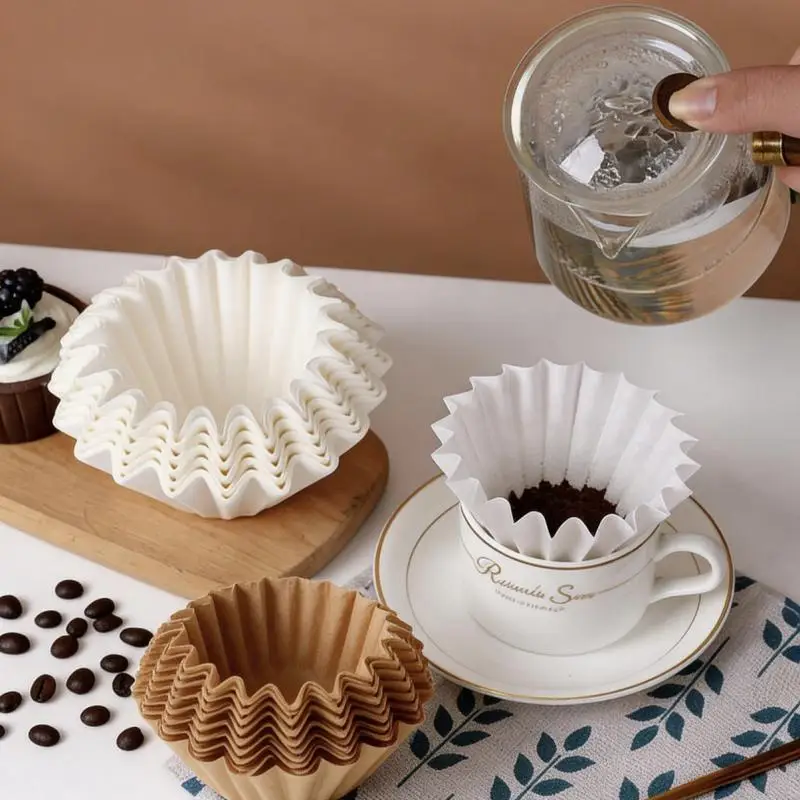 50pcs Pour Over Coffee Filter Papers 50 Sheets; Fits Coffee Dripper & 1-2/2-4 Cups Wave Dripper Coffee Filter Papers