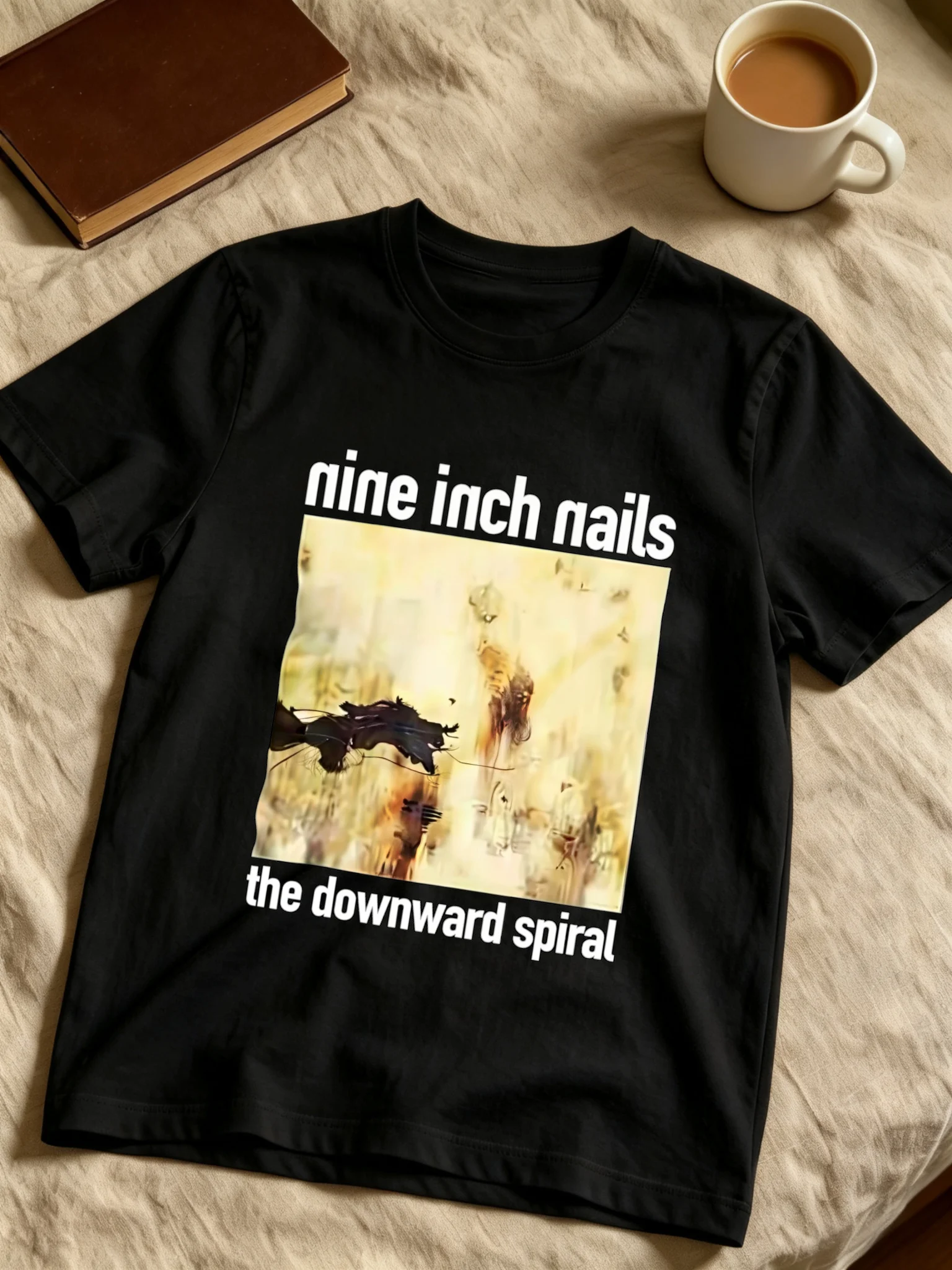 Men's 9-inch Nail Band Downward Pattern T-Shirt Casual Printed T-shirt Crew Neck Short Sleeve Suitable Outings Gifts Summer Wear