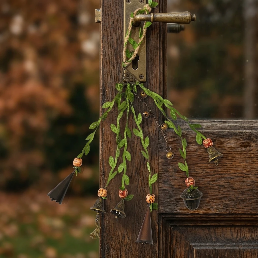 Vintage Artificial Green Leaf Acorn Bell Door Handle Hanger Decor for Home