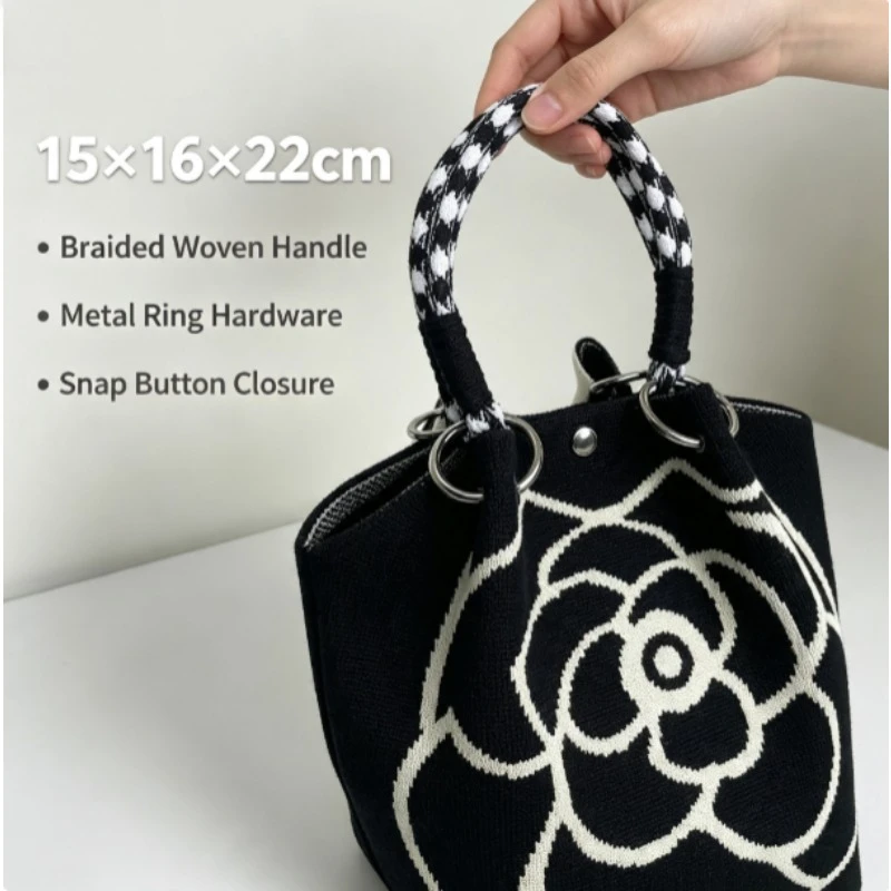 New Knitted Bucket Handbag, Large Capacity Casual Tote Bag, Versatile Portable Commuter Shoulder Handbag