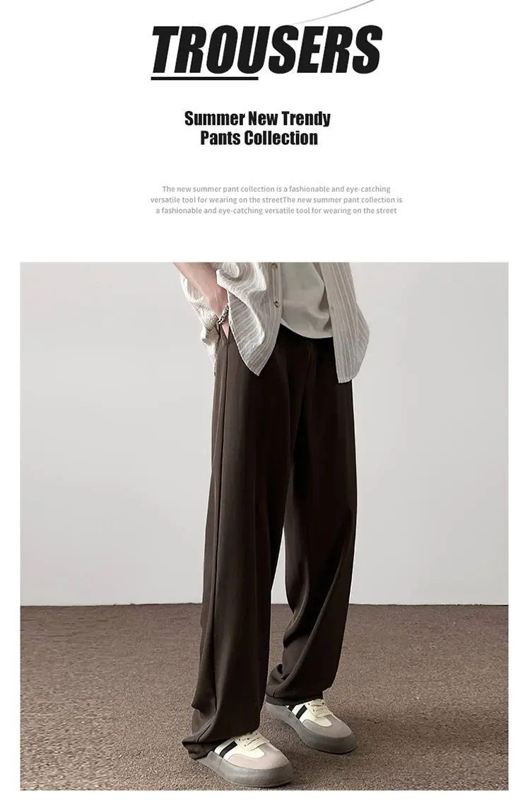 New Draped Straight Men Pants Fashion Business Korean Loose Casual White Black Gray Wide-leg Trousers  Blazer Suit Pants