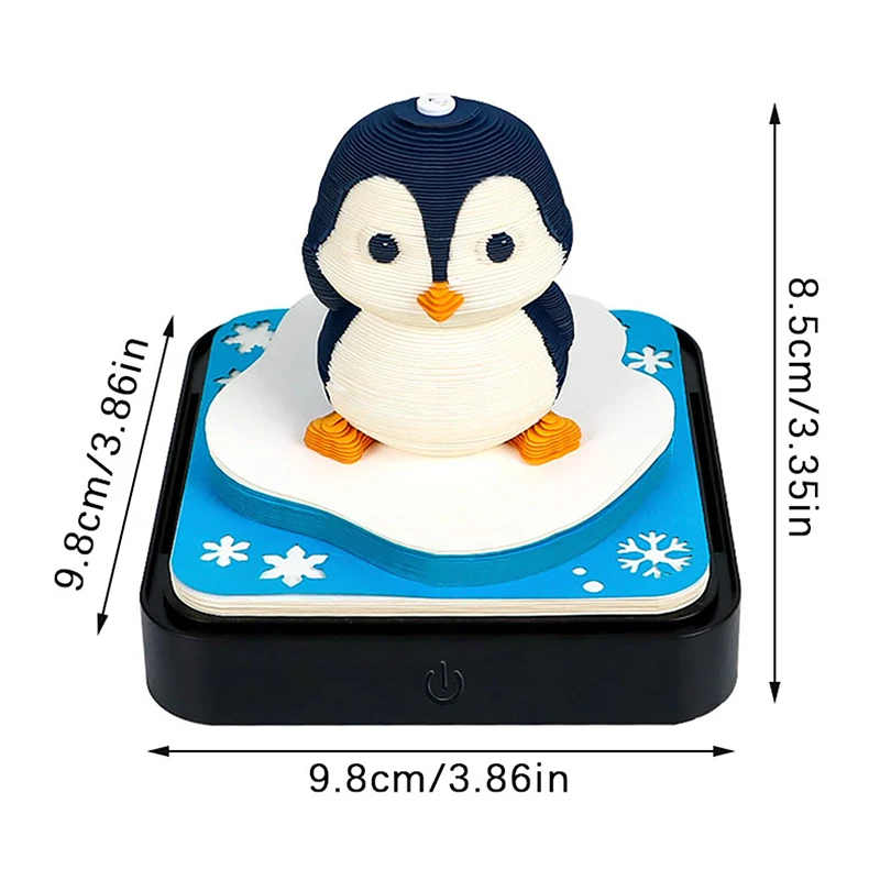 2026 أجندة مكتبية /رزنامة مكتبية مع مصباح ليد البطريق النحت ثلاثية الأبعاد المسيل للدموع التقويم ورقة نحت المفكرة هدية ديكور المنزل سطح المكتب