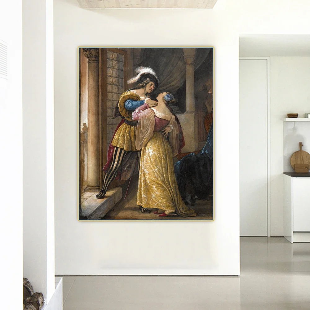 Citon Francesco Hayez《Romeo and Juliet》Canvas Oil Painting Art Poster Picture Background Wall Decor Home Living Room Decoration