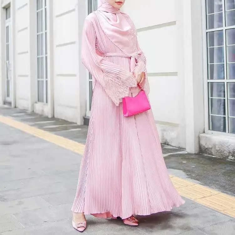 Creative Muslim Fold Lace Long Dress for Autumn 2024