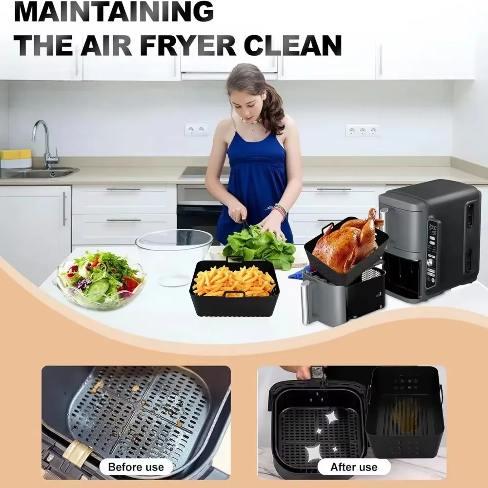 2Pcs Air Fryer Silicone Liners for Ninja SL400 SL401 Double Stack XL Basket Reusable Air Fryer Baking Tray Airfryer Accessories