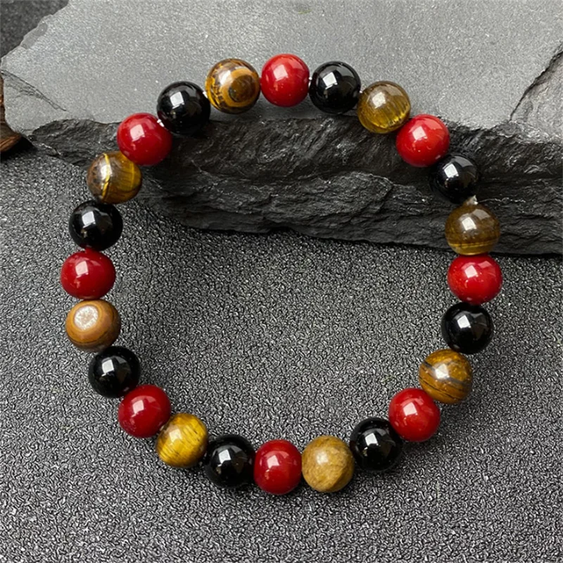 8mm Natural Stone Beaded Bracelet for Women Men Red Coral Crystal Quartzs Agate Tiger Eye Elastic Bangles Good Luck Jewelry