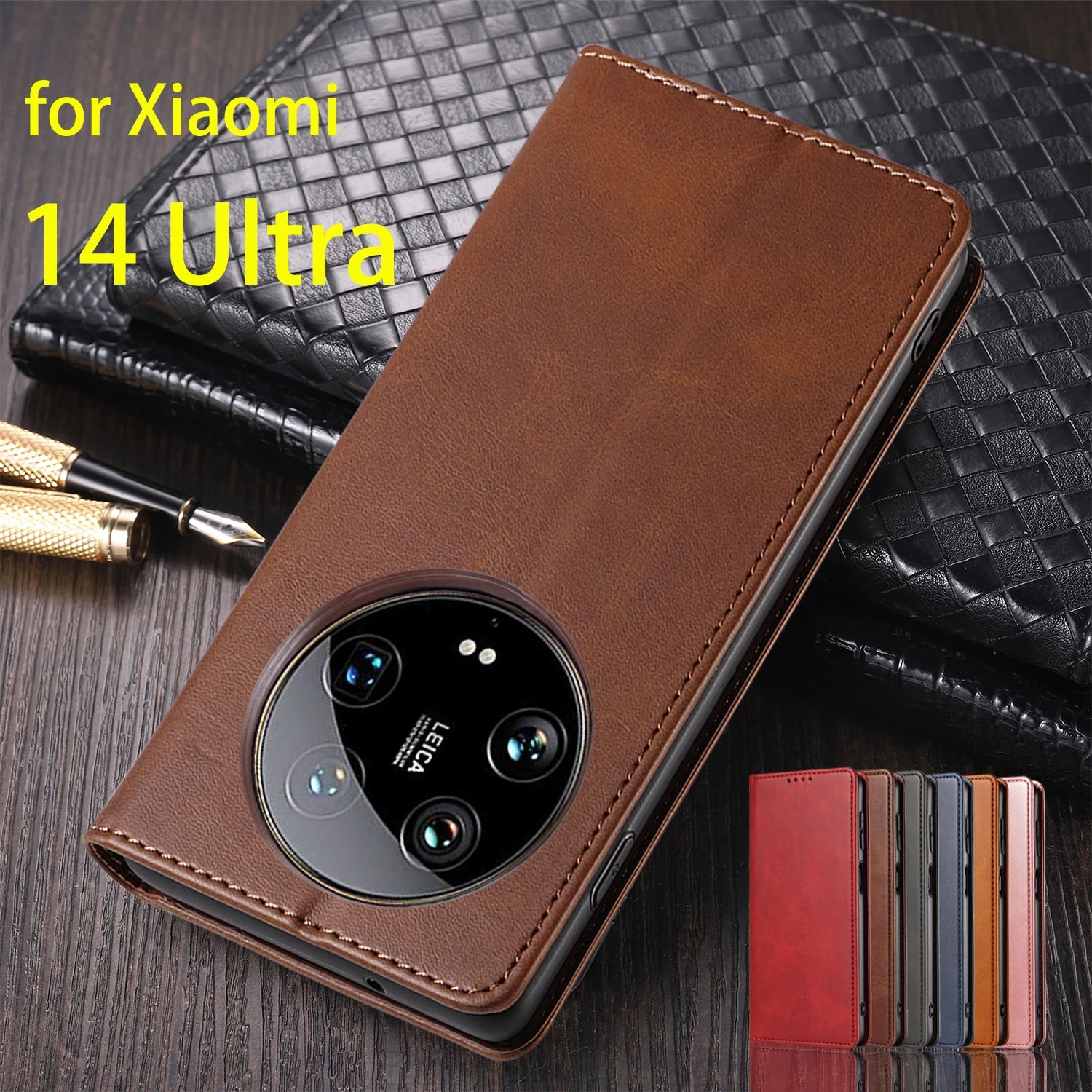 Leather Case for Xiaomi Mi 14 Ultra / Xiaomi 14 Ultra Flip Case Card Holder Magnetic Attraction Cover Wallet Case Fundas Coque