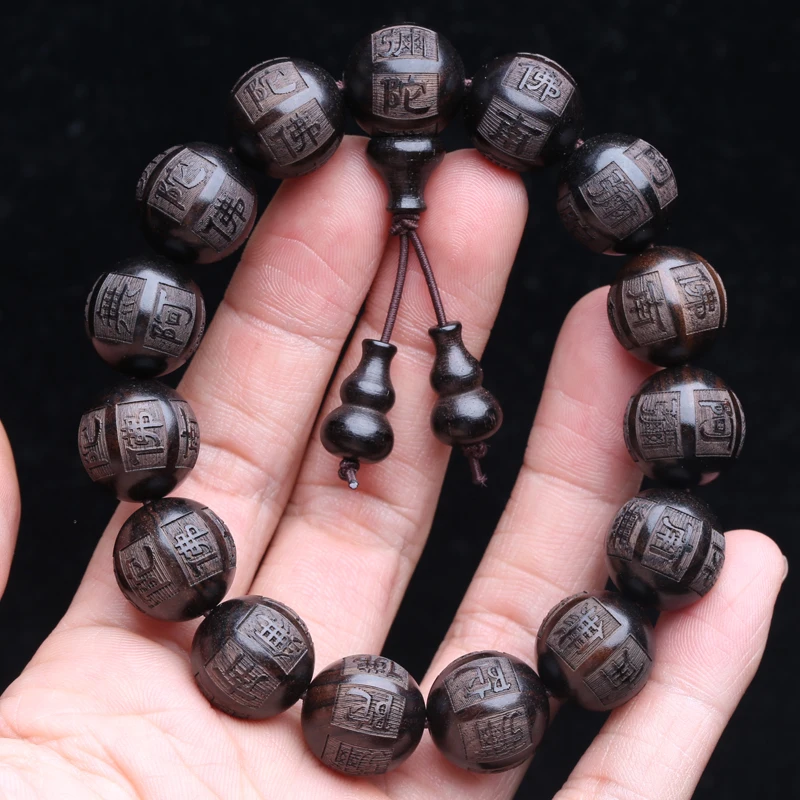 Natural Black Wooden Beads Tibetan Buddhism 20mm Blessing Bracelet Amulet Men\'s Beading