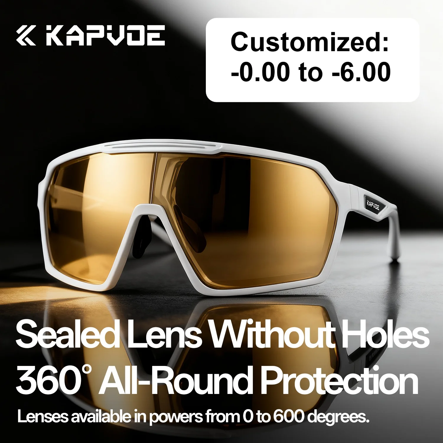 Kapvoe Prescription Cycling Sunglasses One-piece Molding Sports Customs Glasses Sunglasses Sports Bike Goggles for Men Women