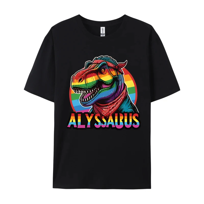 Alyssauus Lgbt Dinosaur Rainbow T-shirts Graphic Printed T-shirt 100% Cotton Fabric Oversized T-shirt For Men