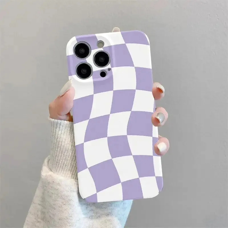 

Тонкий фиолетовый чехол для телефона с клетчатым узором, противоударный жесткий защитный чехол для iPhone 16, 15, 14, 13, 12, 11, 8, 7 X XS XR