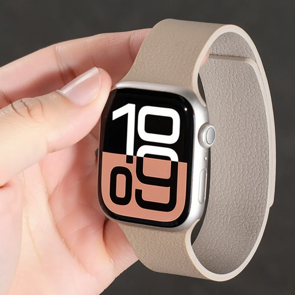 Magnetic Litchi Texture Silicone Strap For Apple Watch Series 11 10 9 Ultra Sport Replacement Band Soft Bracelet Wrist Accessory
