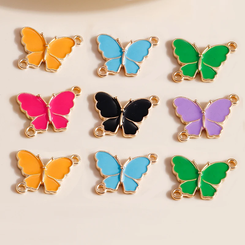 10 Stück 20 x 15 mm bunte schöne Schmetterlings-Charms-Verbindungsanhänger für handgefertigte Ohrringe, Halsketten, Schmuckherstellung, Zubehör