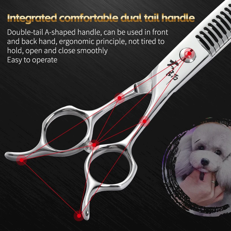 Fenice 7/7.5 Inch JP 440C High Quality Professional Dog Grooming Scissors Curved Chunker Trimming Dog Beauty Shears for Pet