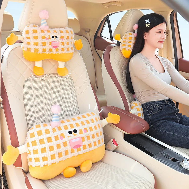 Cartoon Car Plush Headrest Lumbar Support Creative and Cute Car Waist Pad for Girls Car Pillows Lumbar Support Interior Supplies