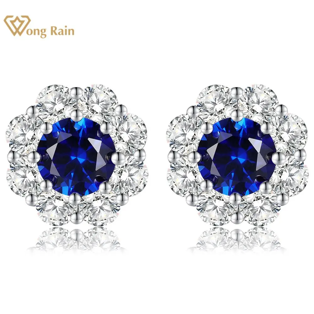 

Wong Rain 925 Sterling Silver Round Cut 5 MM Sapphire Aquamarine Ruby Gemstone Flower Ear Studs Earrings Jewelry Free Shipping