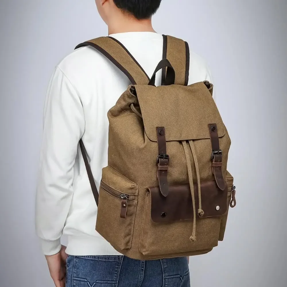 New Canvas Vintage Backpack Men Back Pack Teenage School Bag for Boys Students Mochila Viaje Travel Rucksack Drawstring Bagpack