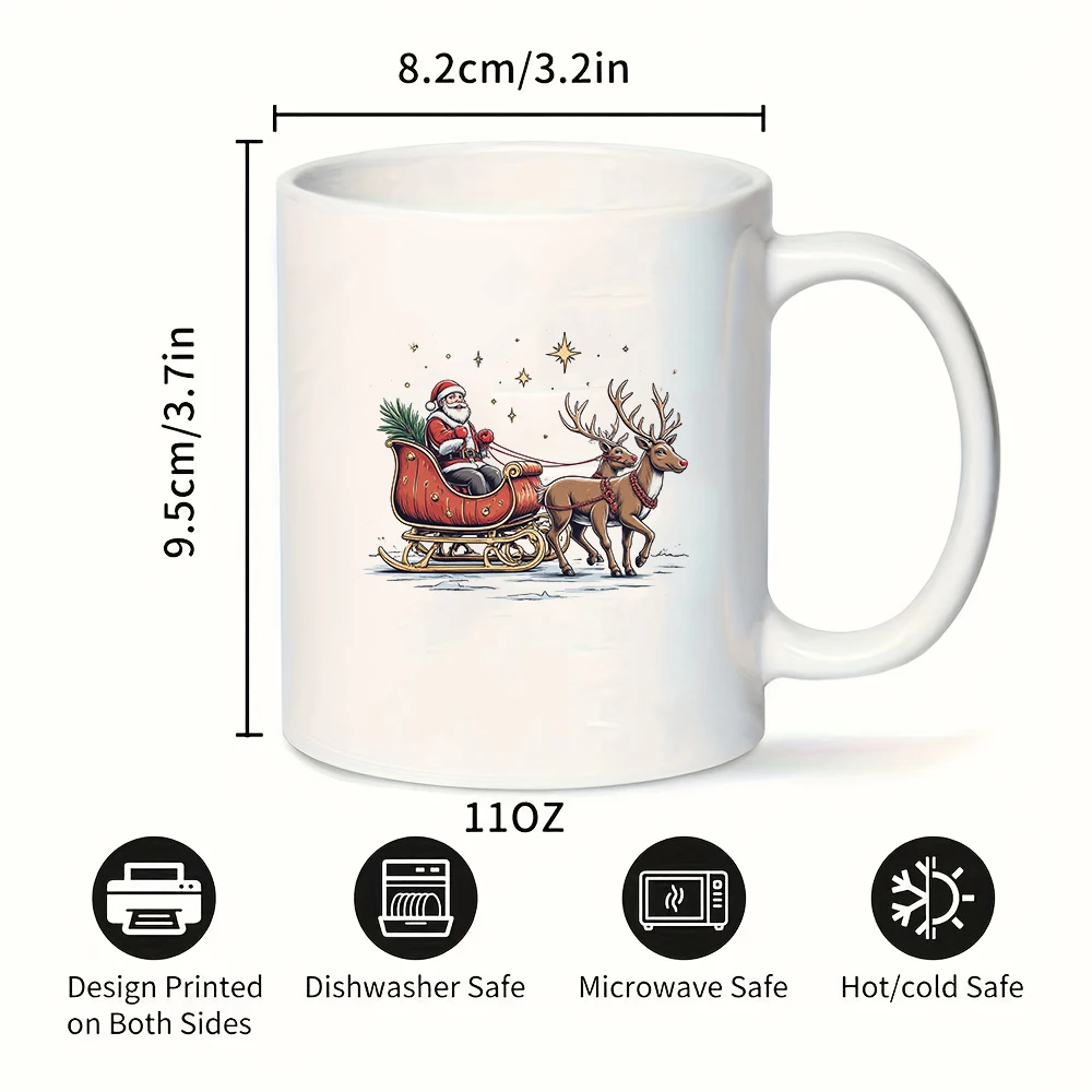 11온스 컵 + 산타클로스 썰매 만화 패턴 + 축제 분위기 컵 크리스마스 선물 어린이 컵 홈 오피스 커피 컵
