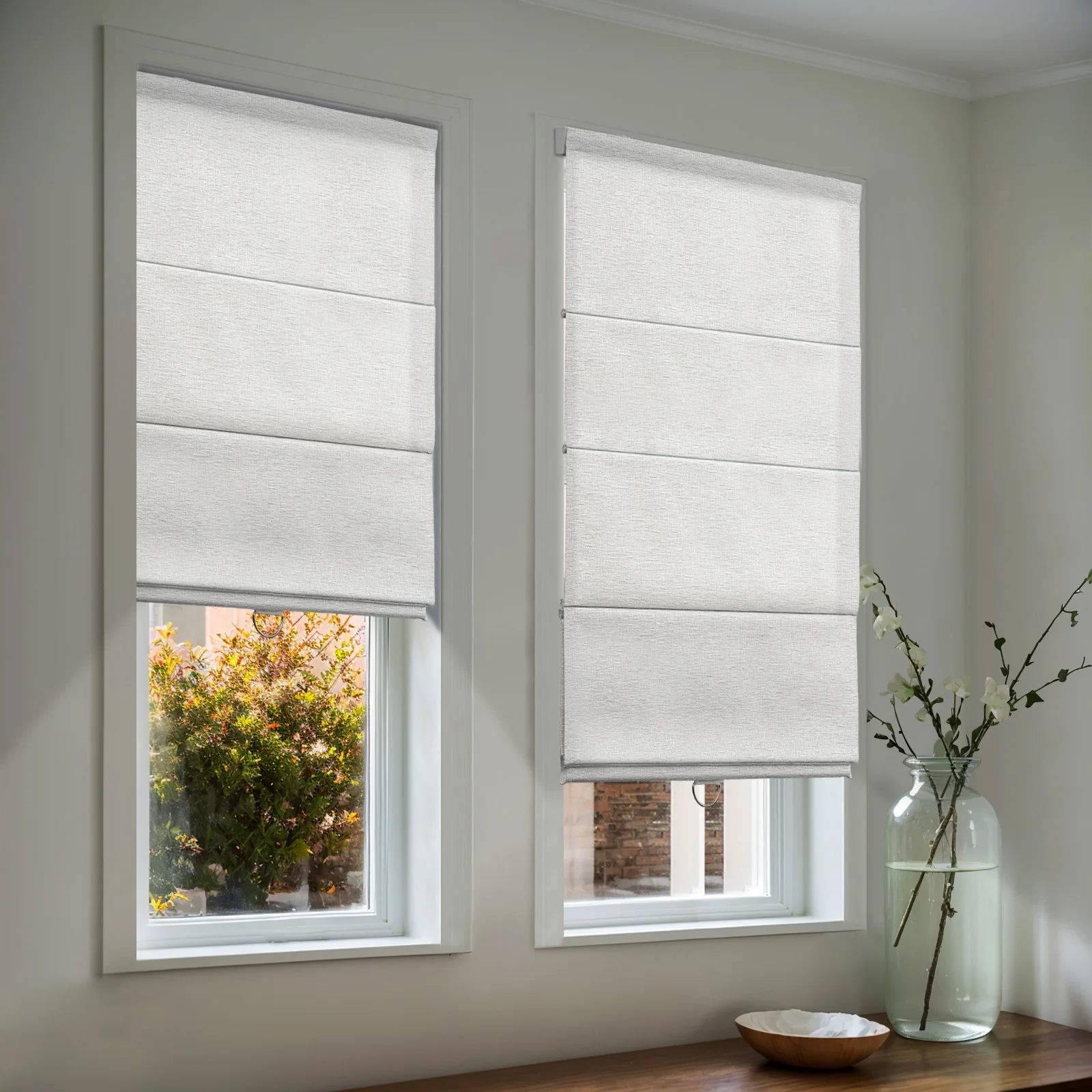 Moonice Light Filtering Roman Shades for Indoor Windows - Room Darkening Outside Mount Fabric Roman Shades for Windows