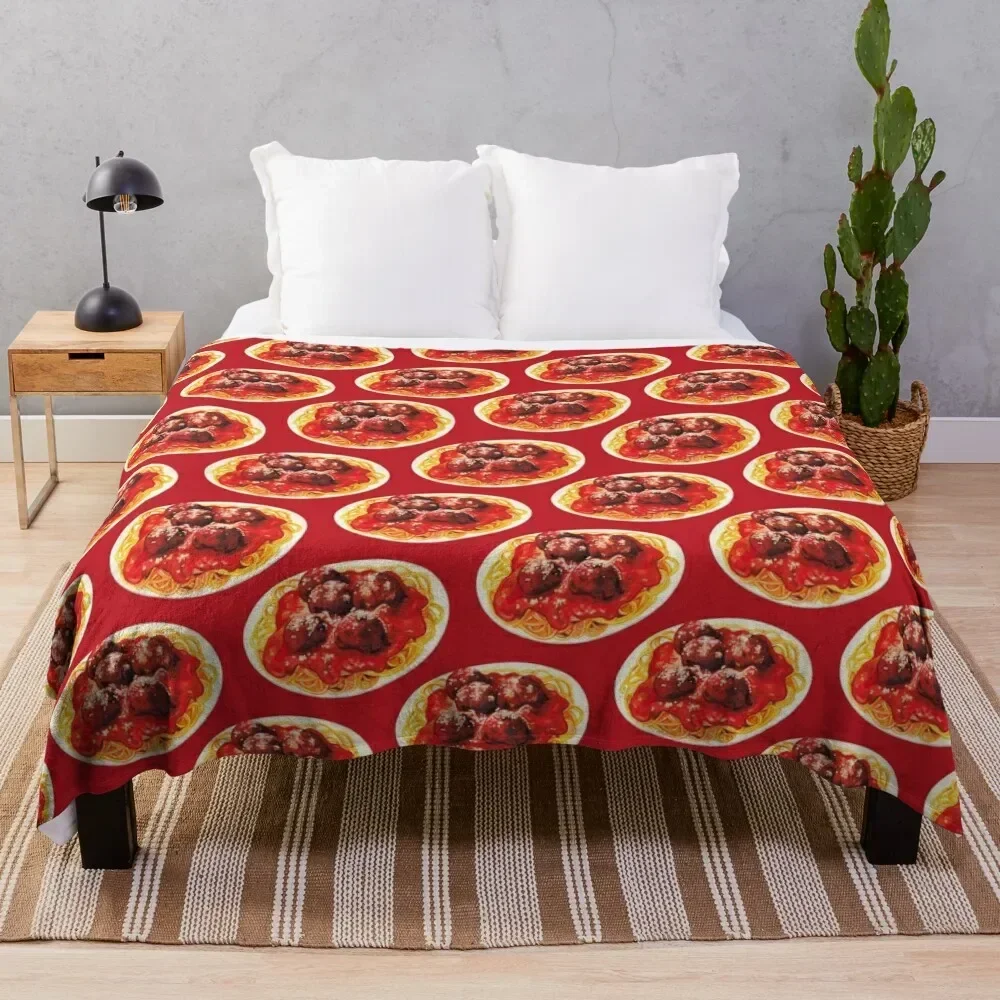 

Spaghetti & Meatballs Pattern - Red Throw Blanket Travel Flannels Designers Polar Blankets
